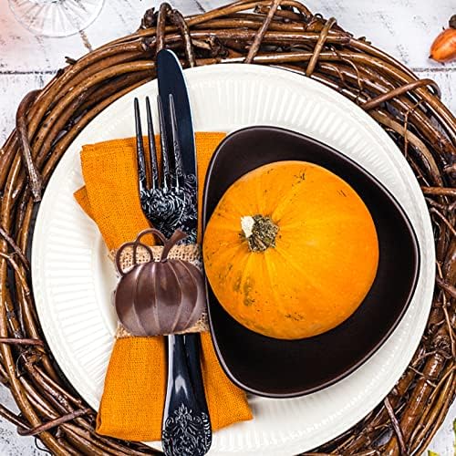 Halatool Thanksgiving Pumpkin Napkin Rings Set of 12, Alloy Fall Napkin Rings Halloween Dinner Tables Holders for Thanksgiving Weddings Holidays Gathering Dinner Party (Bronze)
