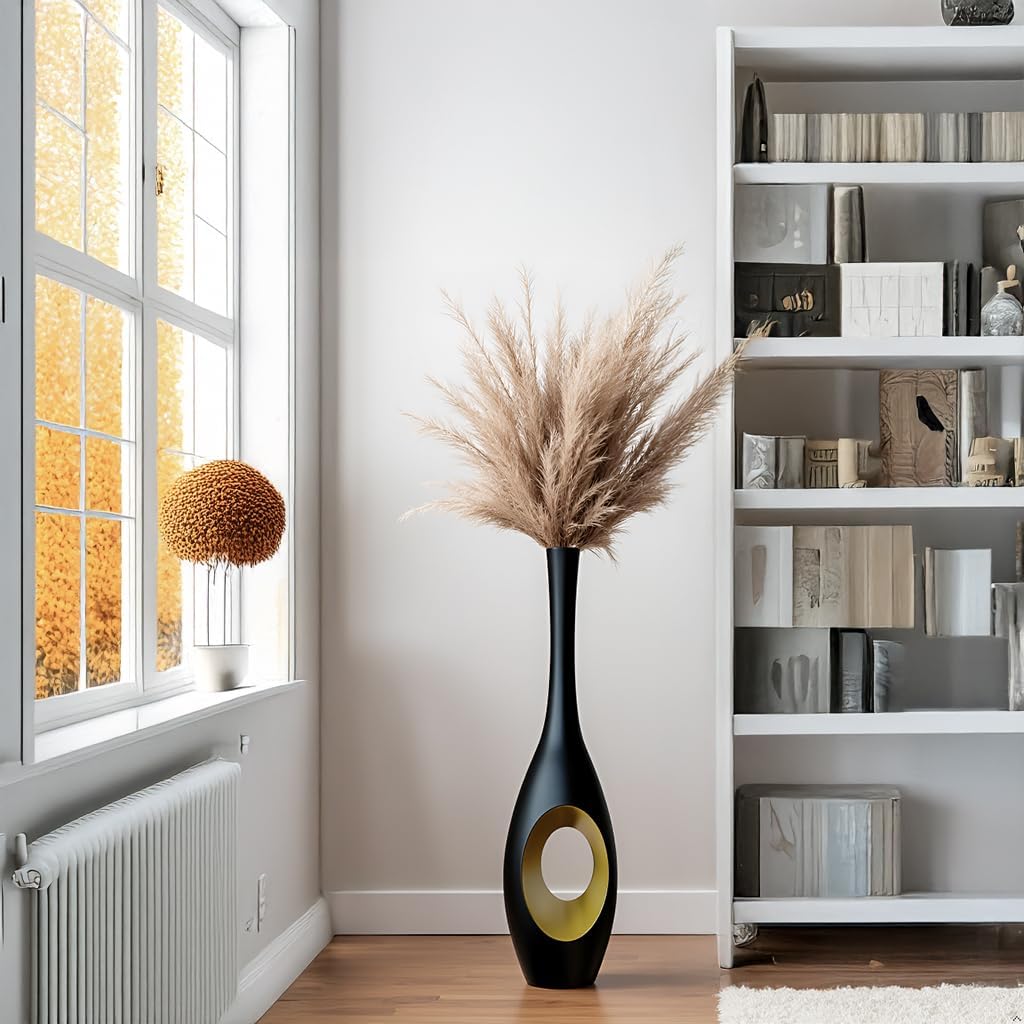 Modern Oval Tall Floor Vase / Black & Gold / 23.6in
