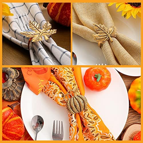 WILLBOND 12 Pcs Thanksgiving Napkin Rings Set Fall Pumpkin Leaf Holders
