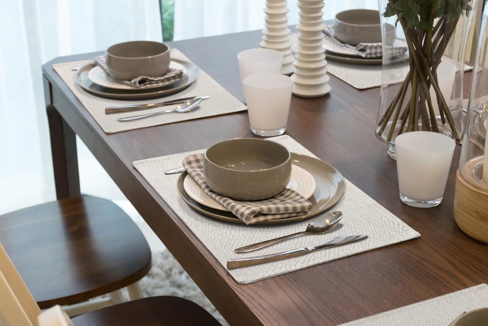 Faux Cotton Linen Placemats Set of 8, Cloth Washable Farmhouse Dining Table Mats for Indoors & Outdoors, Easy to Clean