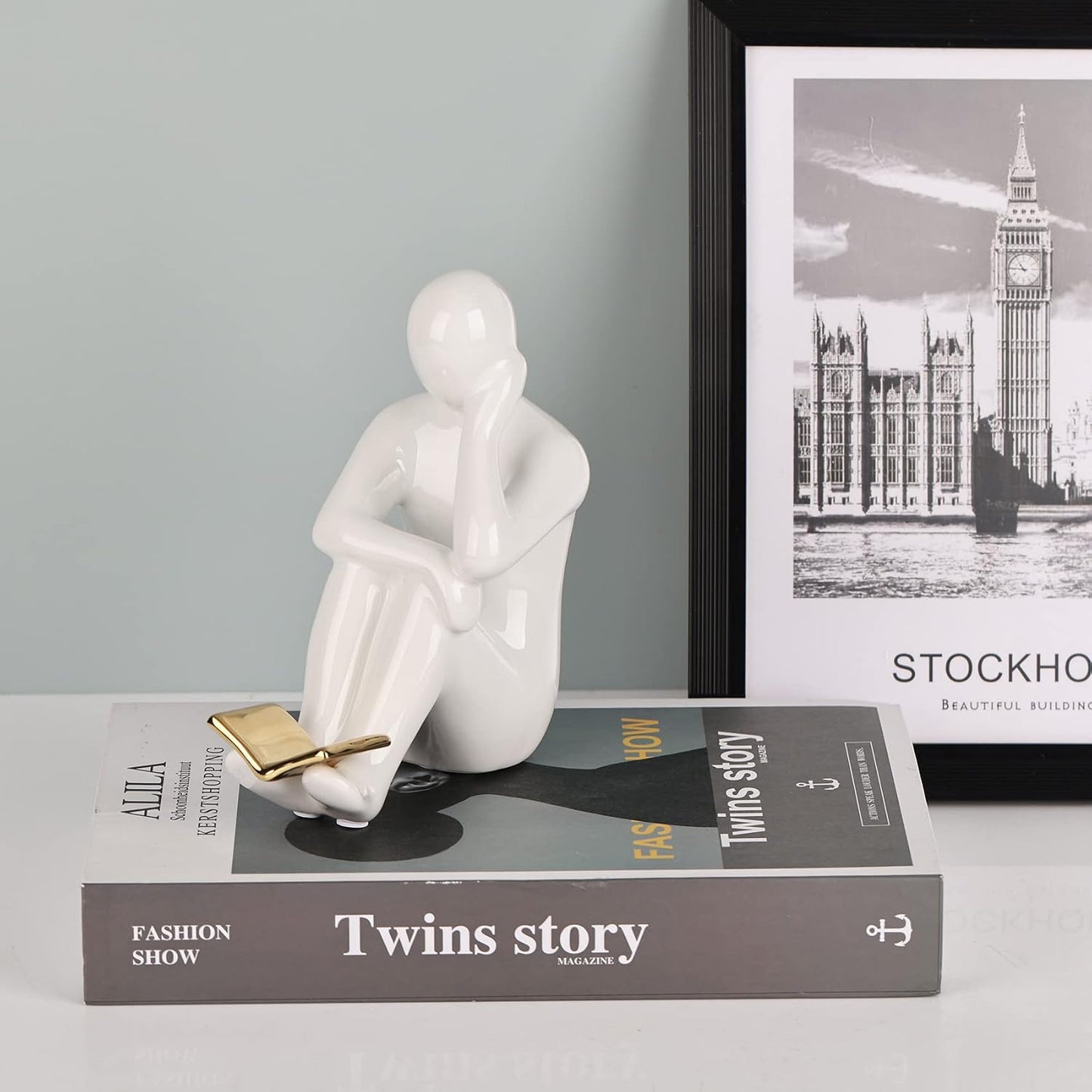 Elegant Ceramic Bookends / Gold Book