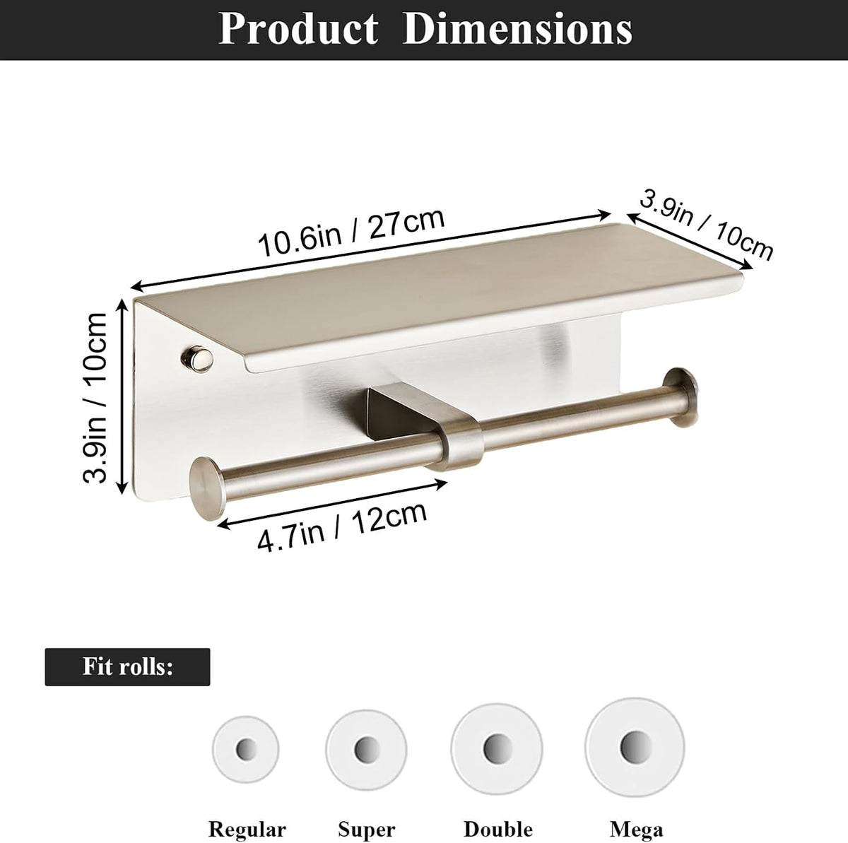 Toilet Paper Holder, NEWRAIN Double Bathroom Toilet Paper Roll Holder with Shelf, Stainless Steel Wall Mounted RV