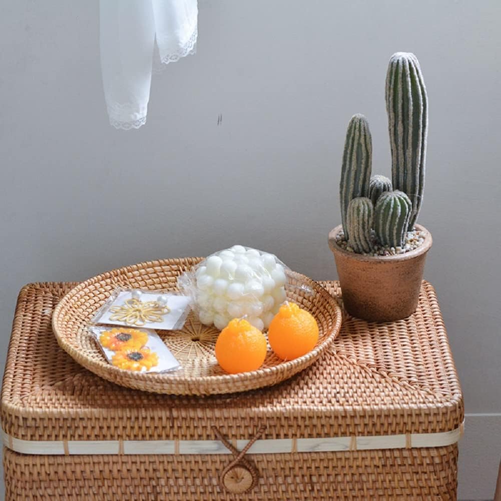 Round Decor Rattan Centerpiece Tray for Candle Vase Holder Keys Remote Tray for Entryway / 11 Inch