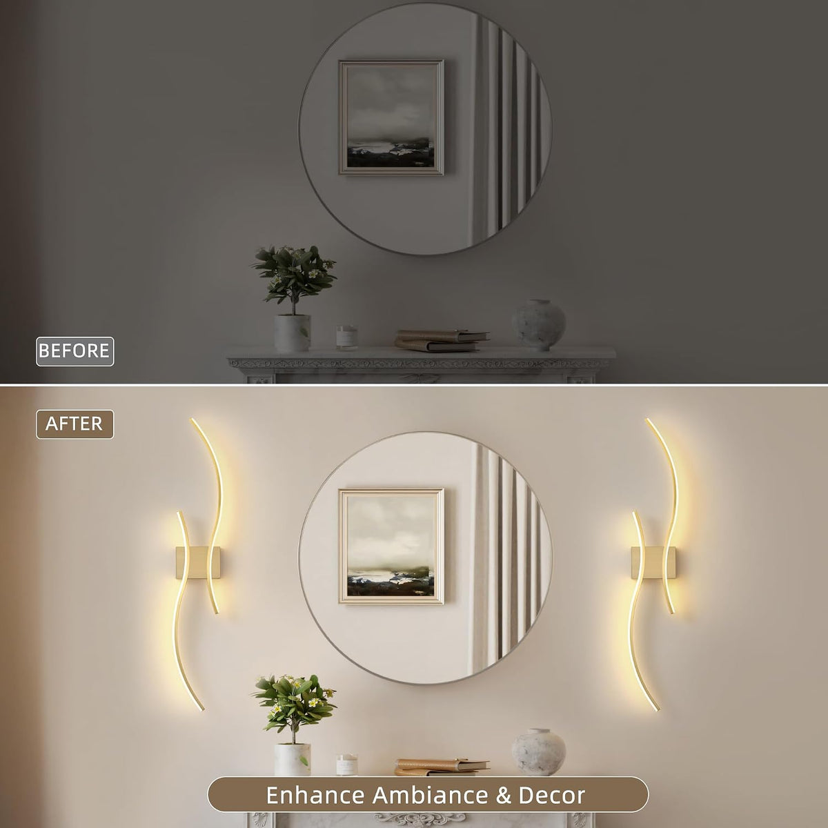 Wireless Wall Sconces Set of Two, Dimmable, 3CCT, Up to 65H Runtime | 3 Color Temps, Stepless Dimming, Timer, Modern