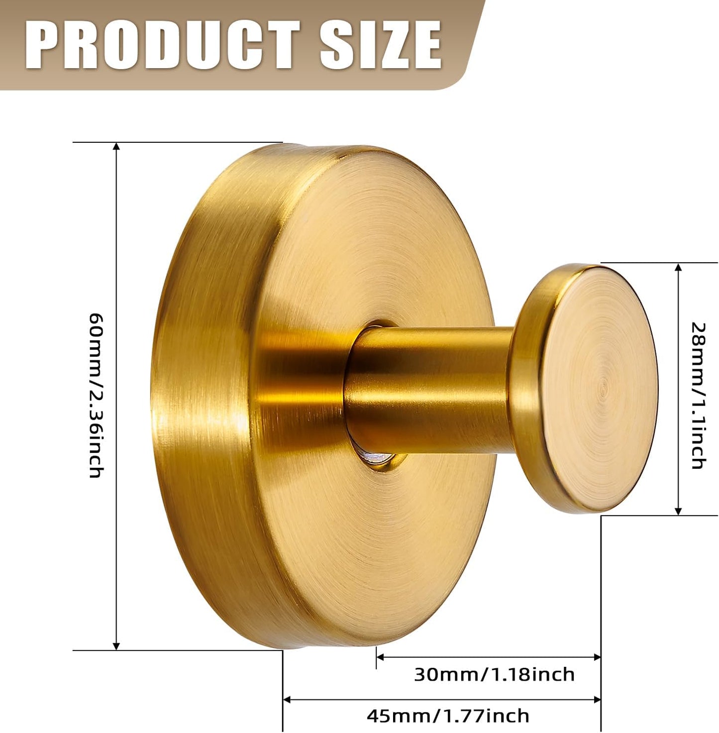 Suction Cup Hooks for Shower No-Drill Bathroom Hooks for Towels / Brushed Gold / Set of 2