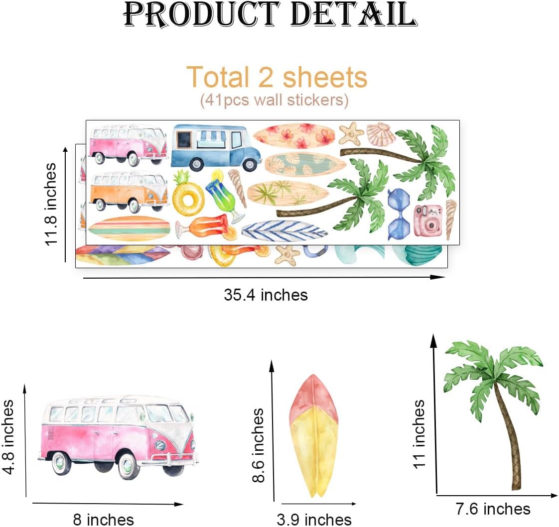Watercolor Wall Decal / Summer Surfing