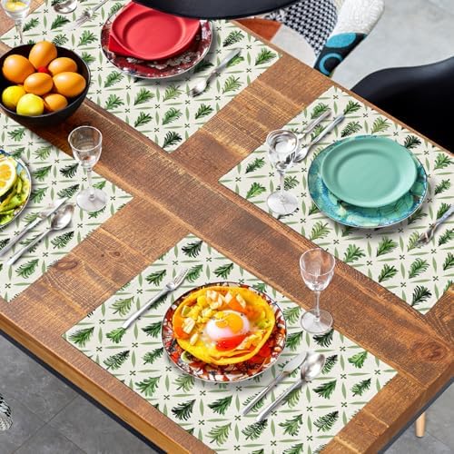 Sage Green Pine Tree Christmas Placemats Set of 4 Xmas Farmhouse Rustic Style Print Place Mat Seasonal Winter Holiday Linen Table Mats for Indoor Outdoor Kitchen Dining Party Decor