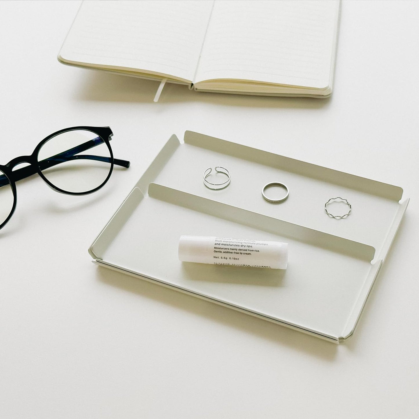 Aluminum Organizer Tray for Desk & Entryway / Powder Coated Ivory / 6.9 x 5.3 x 0.4