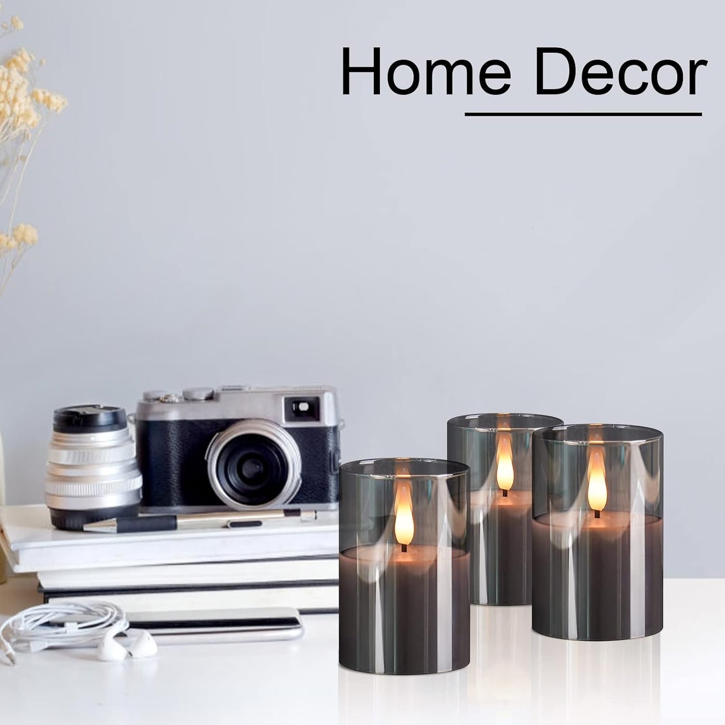 Glass Flameless Votive Candles with Remote, Battery Operated, 6Pack Gray | 2x3" Glass & Real Wax, 2/4/6/8H Timers, 2