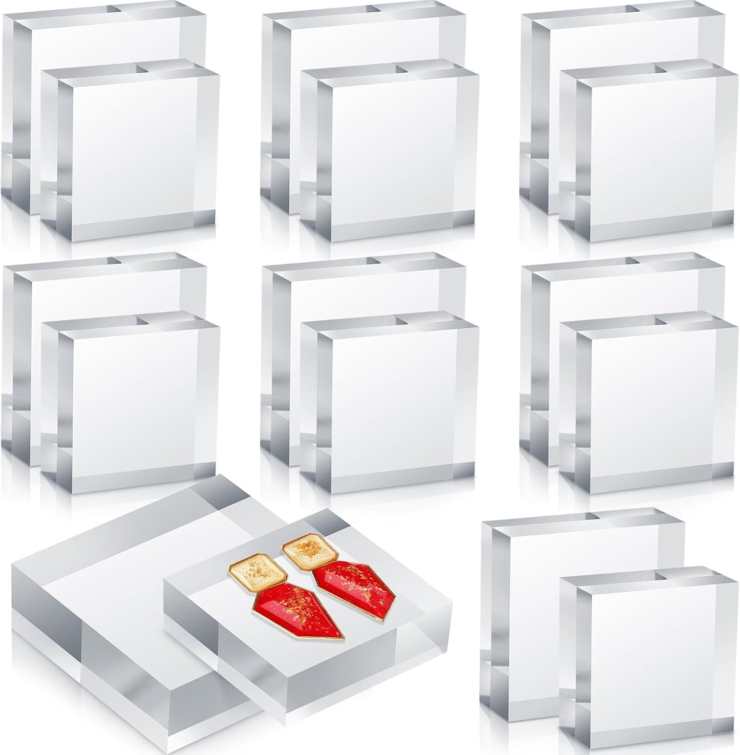 16 Pcs Clear Acrylic Blocks Square Display Block Clear Polished Cube Acrylic Jewelry Display Stand Ring Showcase Holder