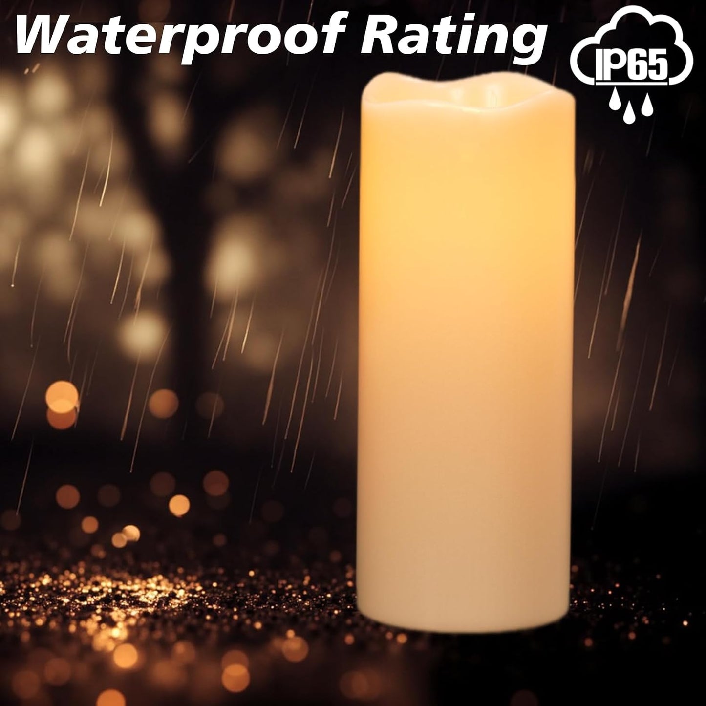 GenSwin Solar Candles Outdoor Waterproof Lantern Ivory White 4 x 10 in | IP65, Sensor for Dusk to Dawn, Large Pillar