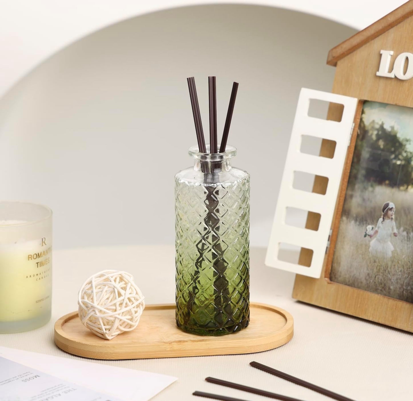 Glass Bud Vase Set / Green / Set of 5