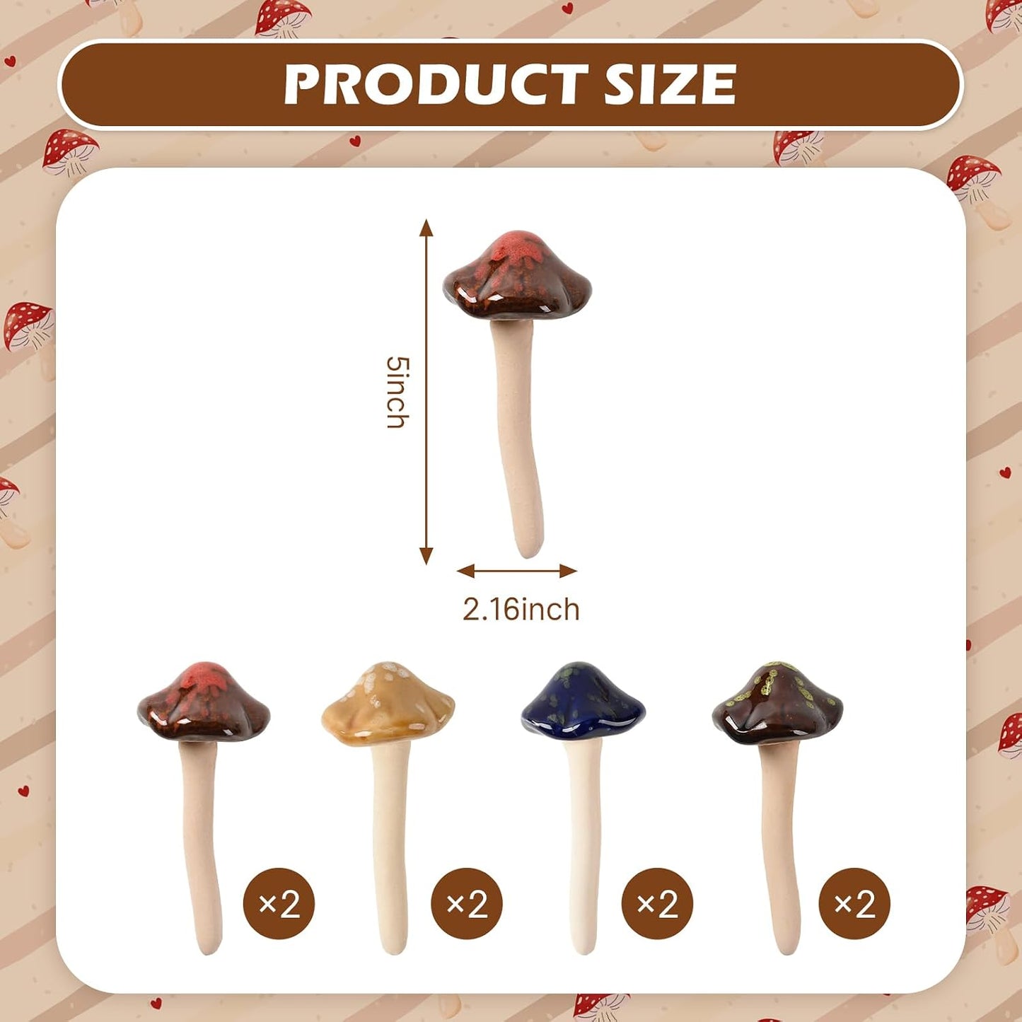 Ceramic Mushroom / Mushrooms Accessories / Set of 8