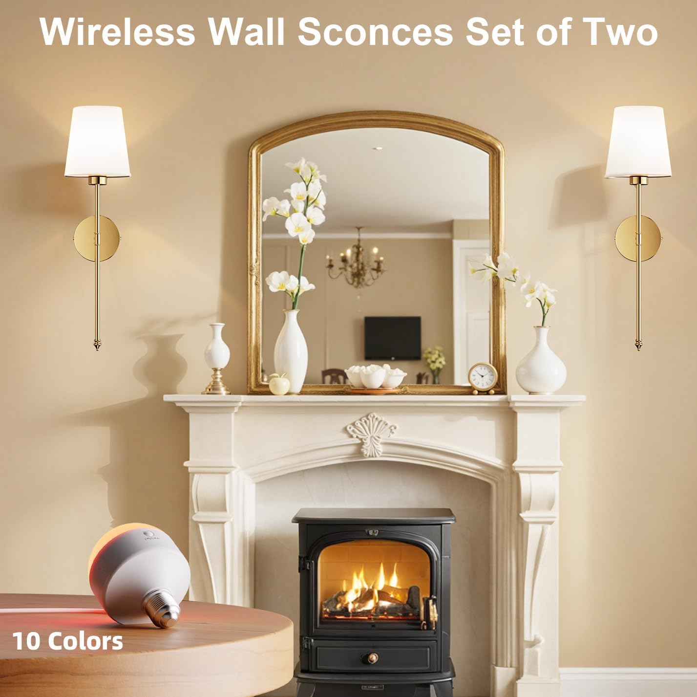 IRONPAX Wall Sconces Battery Operated Set of 2, Wireless Rechargeable Wall Sconce Set of Two, Dimmable Wall Lights with