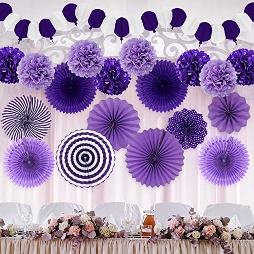 Party Decorations, Purple Papar Fans Pompoms Garlands for Women Girls Mothers Day Bachelorette Wedding Birthday Baby Showers Valentine's Day Party Decorations