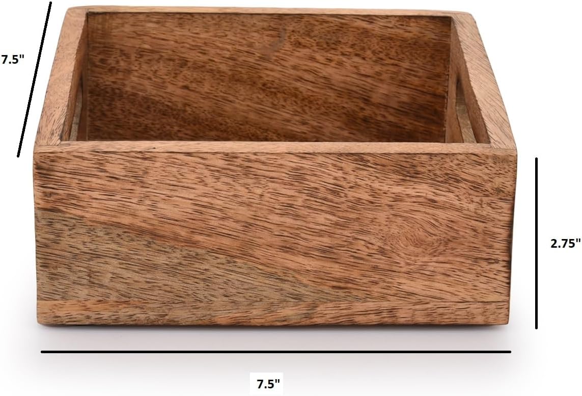 Square Burning Finish Mango Wood Napkin Holder For Restaurant Decor Kitchen Bar / 7.5 x 7.5 x 2.75