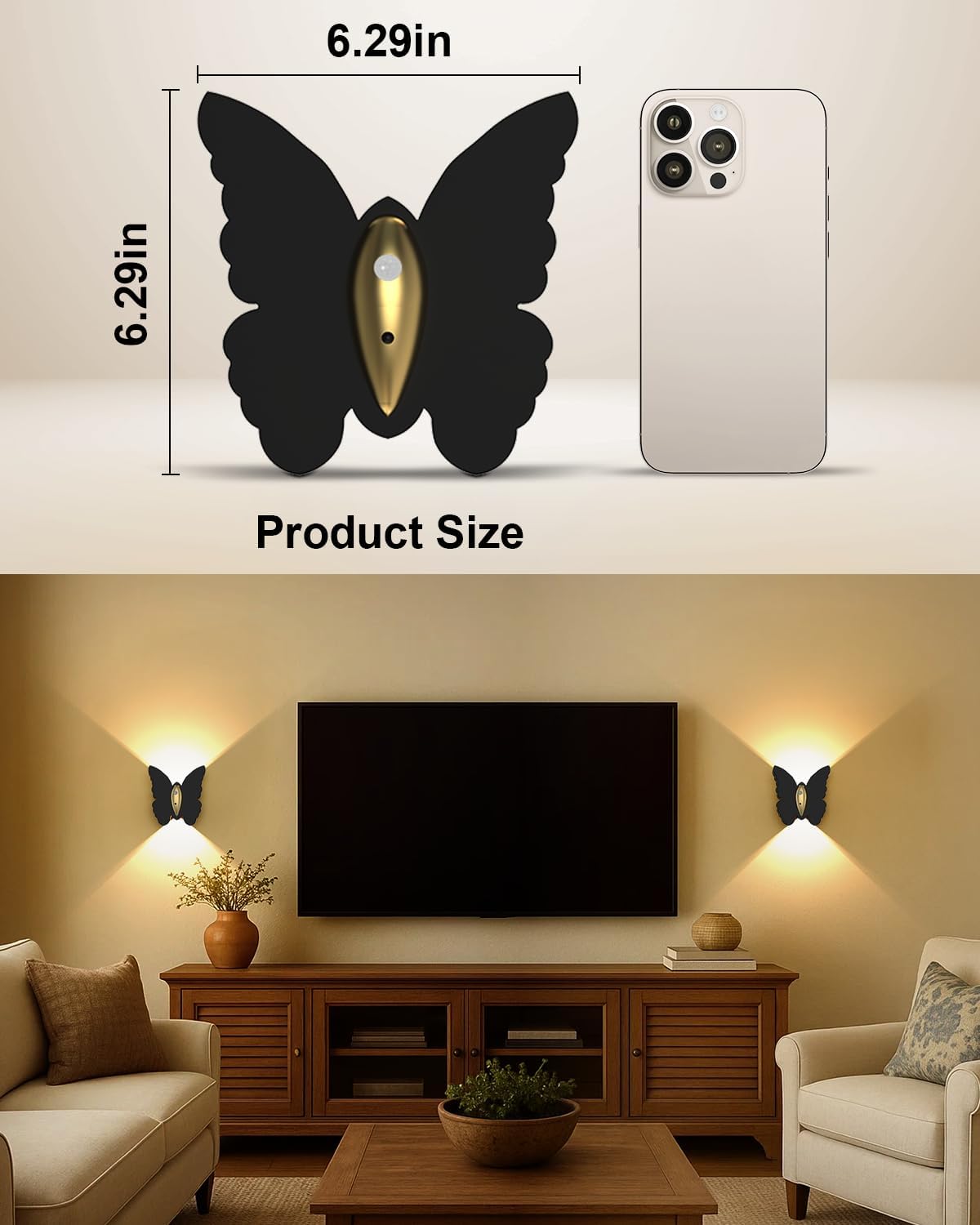 Eneru Motion Sensor Wall Sconce Set of 2, Rechargeable Wall Lights, Indoor | 5000mAh Battery Operated Wall Sconces