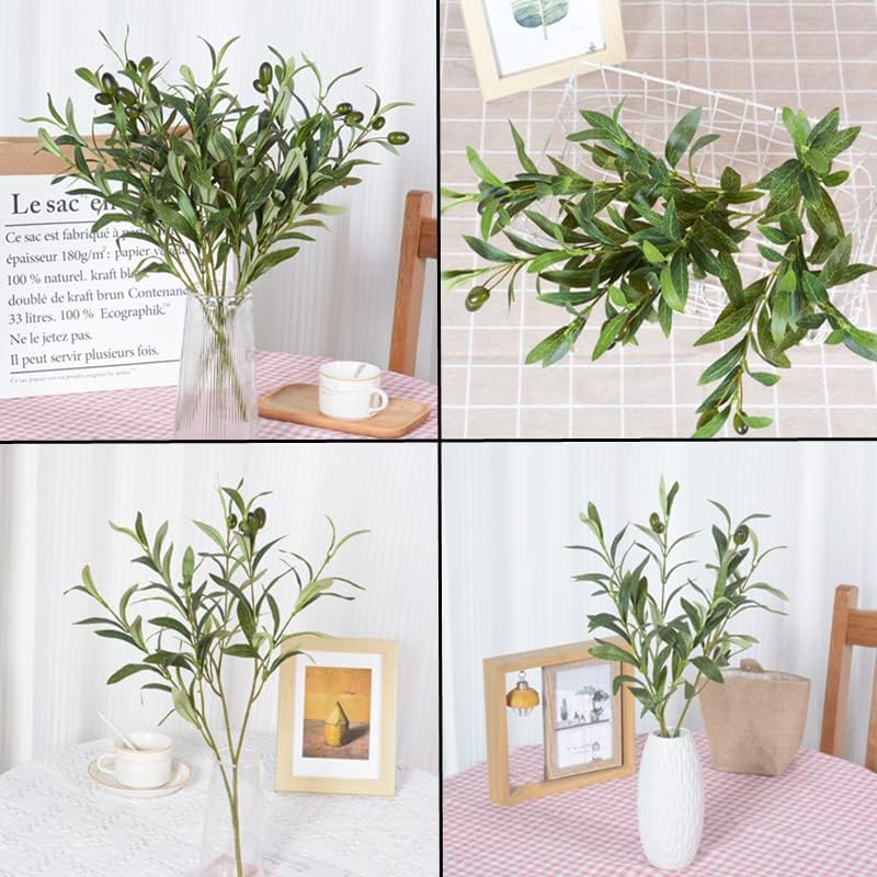 Artificial Olive Branches for Vases Faux Olive Branch Stems Leaves / 19 Inch / Set of 4