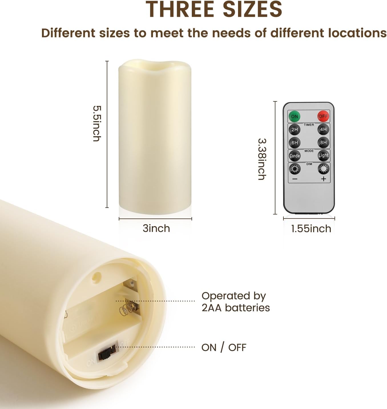 Waterproof Flameless Remote Control Candles 12PACK(D3''*H5.5'') Battery Operated Flickering LED Pillar Candle,plastic