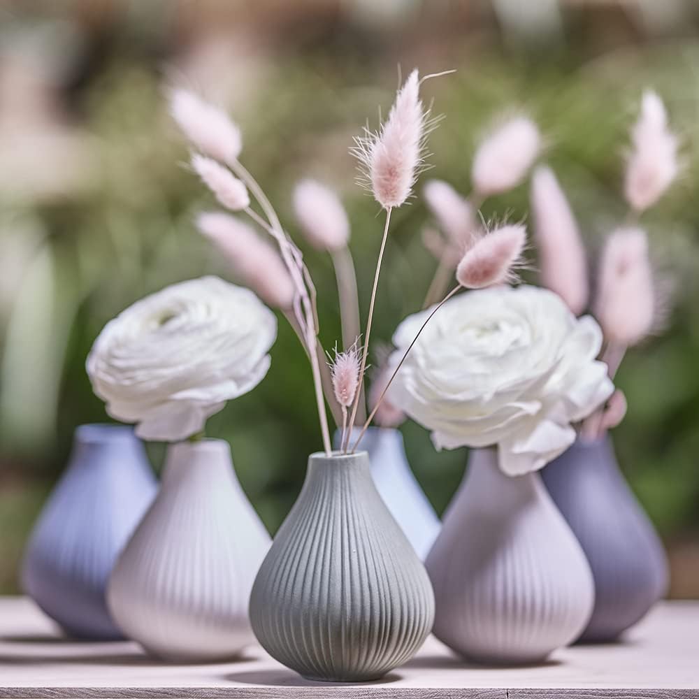‘Frost’ Ceramic Flower Vase / White / Set of 6