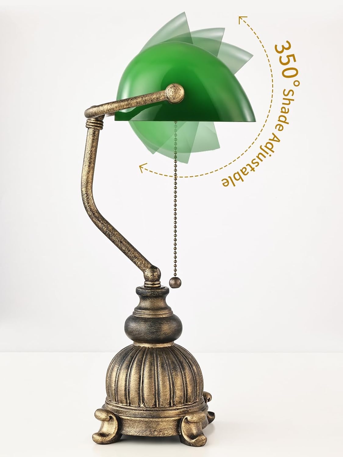Retro Green Glass Bankers Desk Lamp,LED Bulb Included | Home Office Library with Pull Chain Switch Plug in Fixture