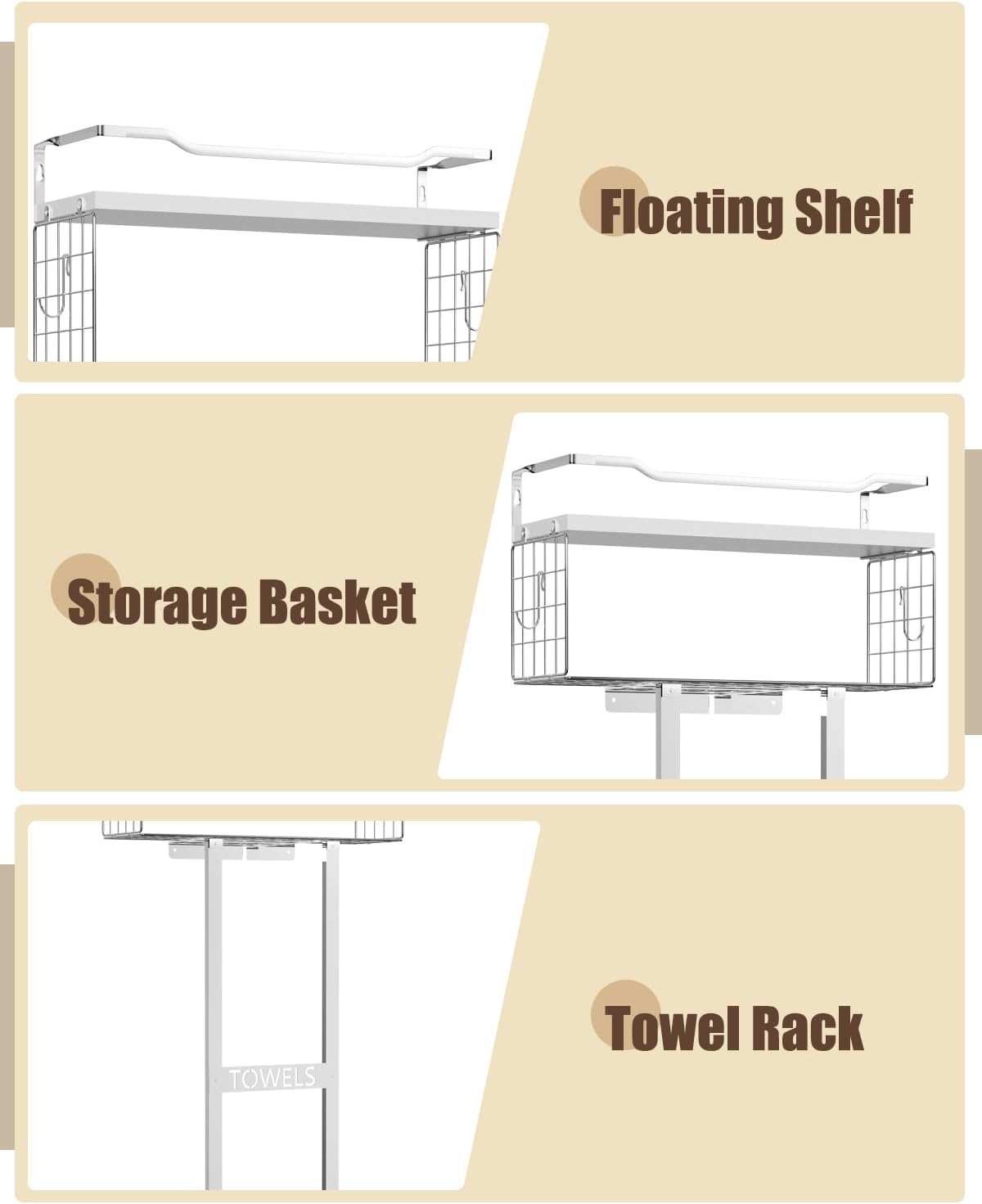 Aetyord Towel Racks for Bathroom - Wall Mounted Metal Rack with Wood Plank, Bathroom Storage Organizer, Towel Holder