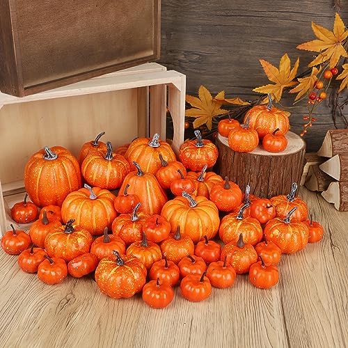 winemana 46 Pcs Artificial Pumpkins Fall Decorations, Orange