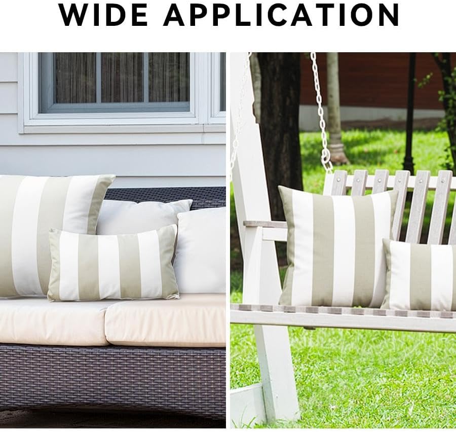 Western Home Outdoor Waterproof Striped Throw Pillow Covers / Sand and White / 18 x 18 / Set of 2
