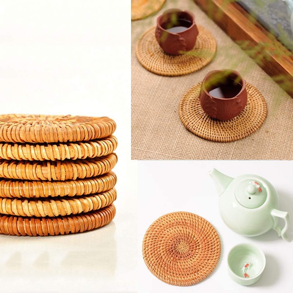 Holder / Coasters Exotic Handmade Teacup Coasters Round Vitenam Rattan Coasters / Set of 7