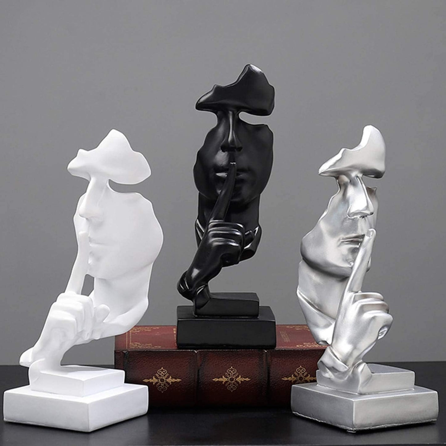 Thinker Statue / Silence is Gold Abstract Art Figurine / Medium / Black