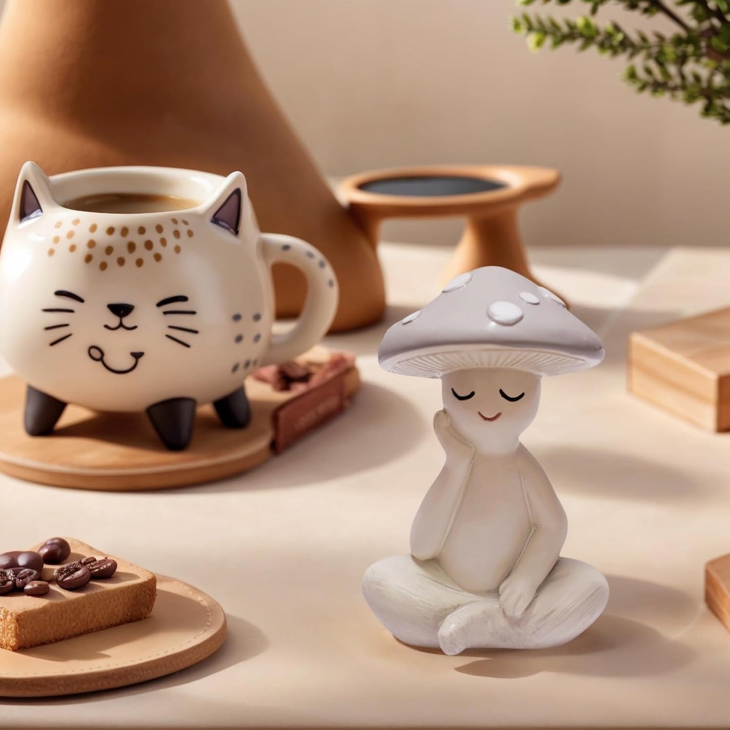 Mushroom Statue / Resin Mushroom Figurine / White