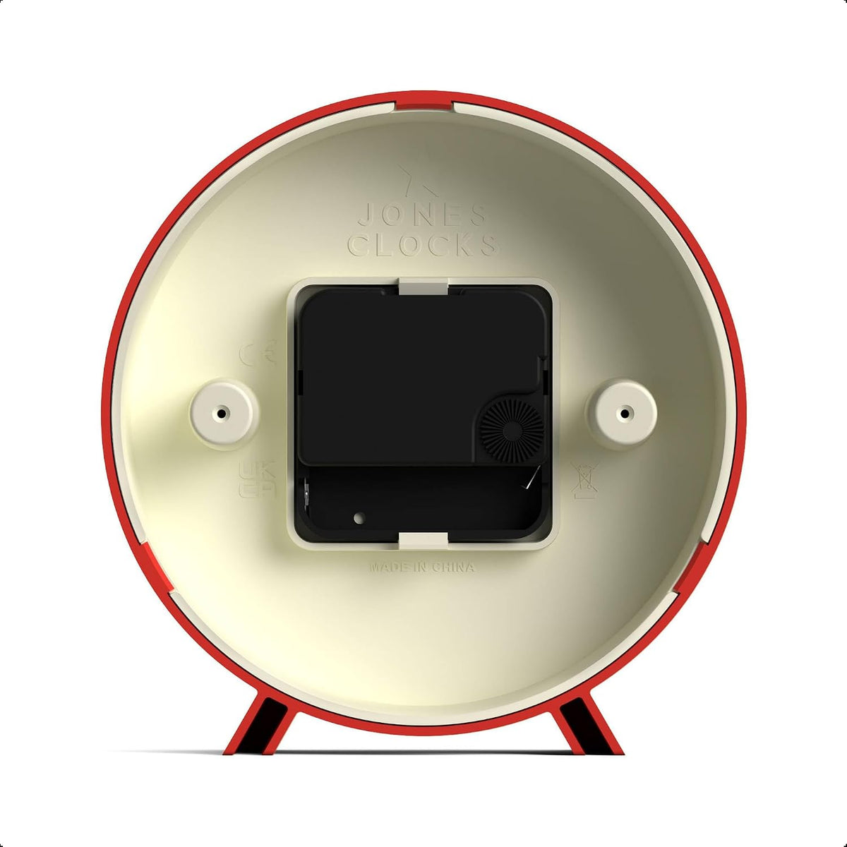 JONES CLOCKS® Venus Desk Clock | Modern Round Design | Red | Stylish Retro Look for Shelf, Table, Mantel or Bedside