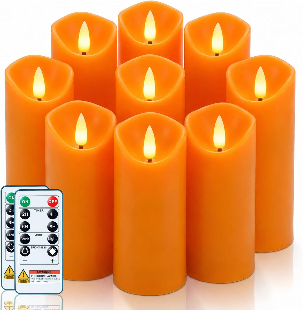 Homemory Orange Halloween Flameless Candles, Remote Timer, 9 Pack | Battery operated LED pillar candles, remote timer