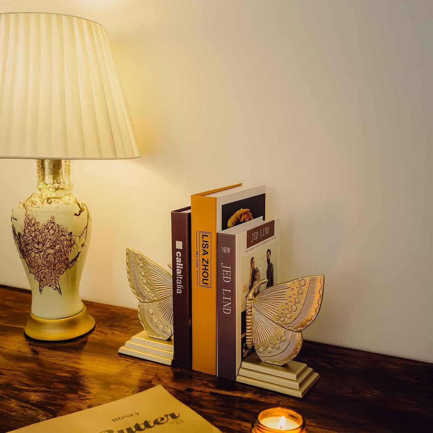 Muted Matte Vintage Heavy Duty Metal Book Ends / Gold