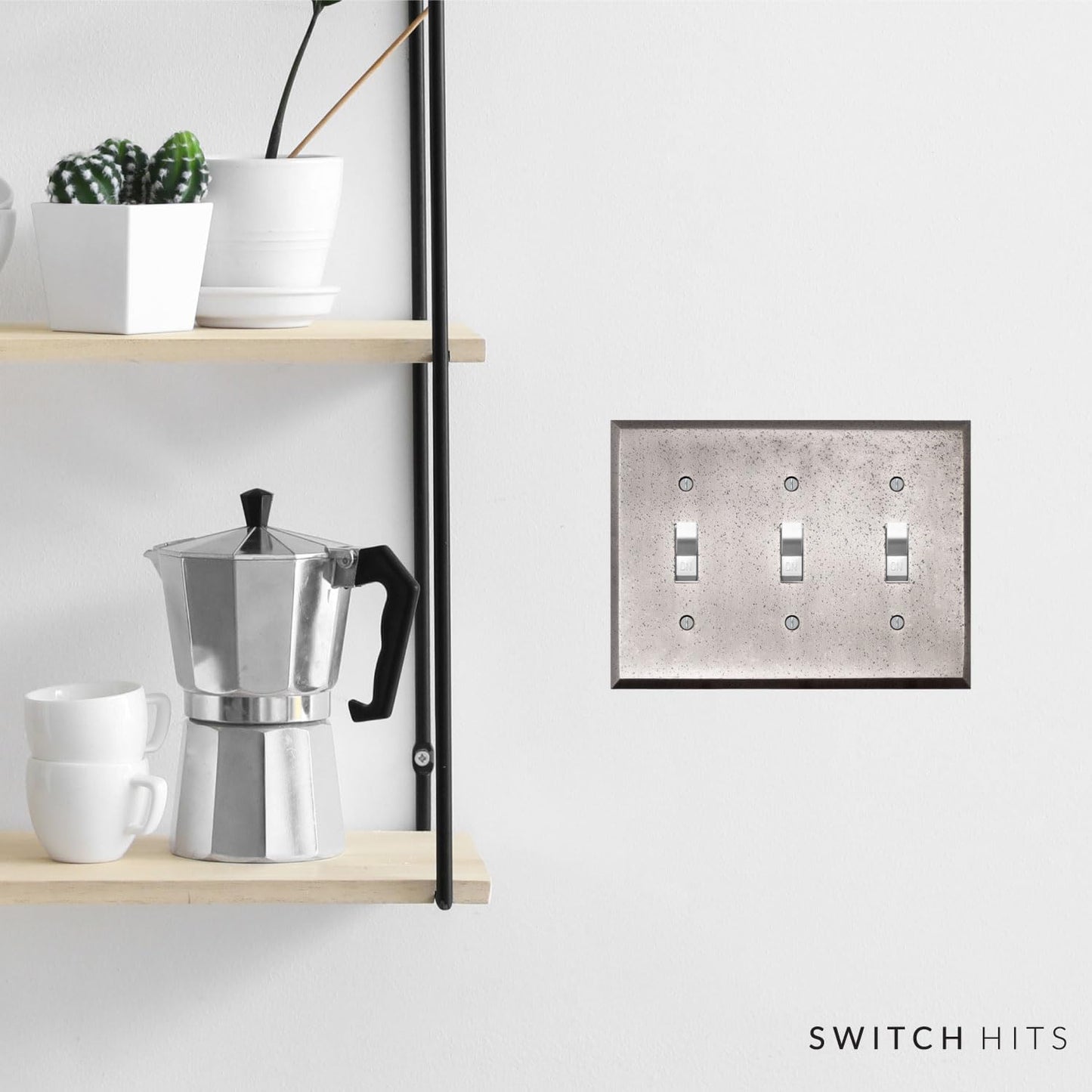 Distressed Antique Pewter Outlet Wall Plate | 3 Toggle | 6.25" x 4.5" | Hand-Polished Brass Construction | Electrical