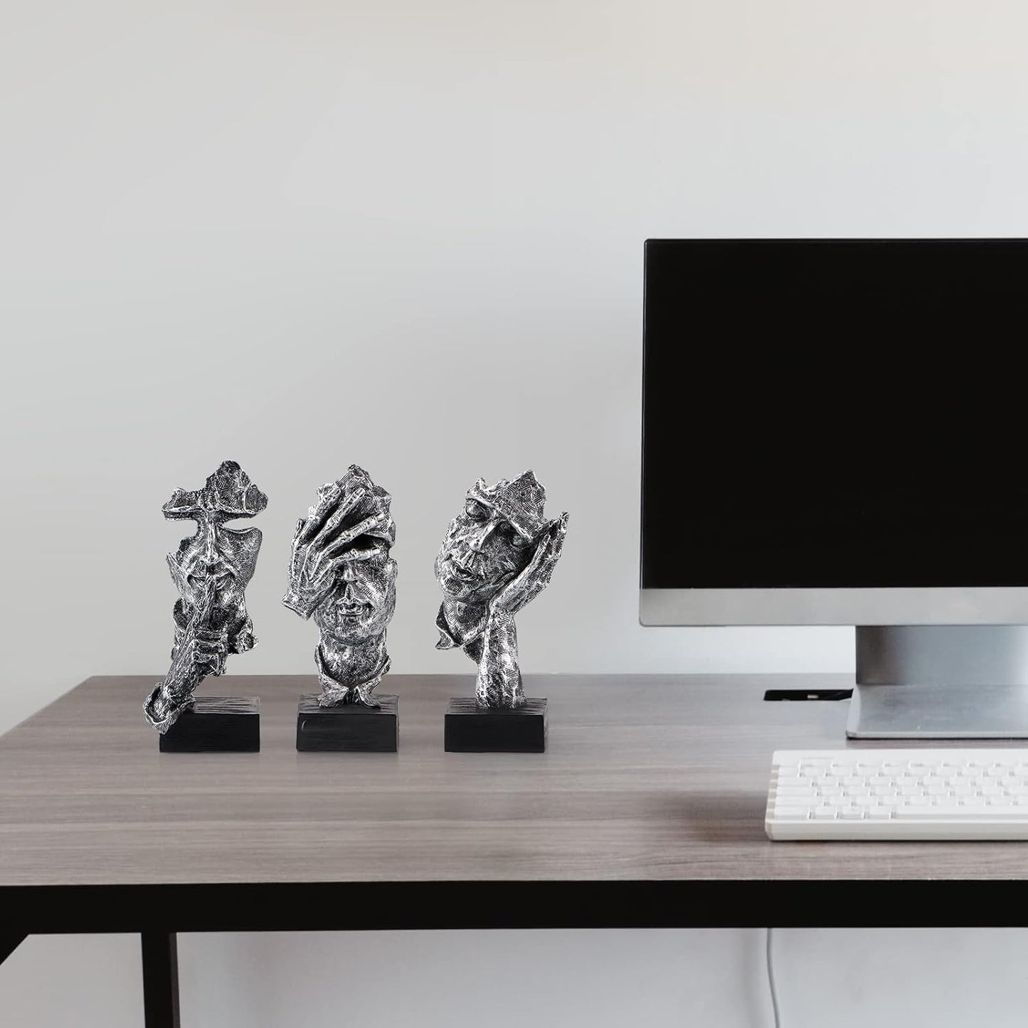 Thinker Statue / No Hear No See No Speak Abstract Art Figurine / Set of 3