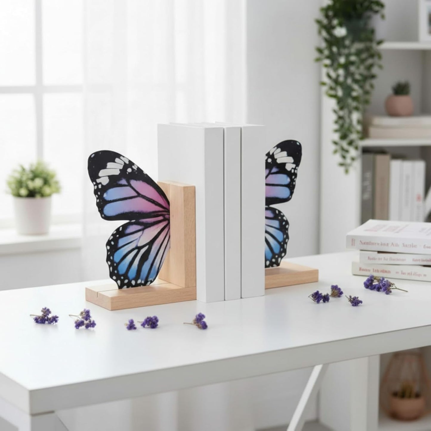 Decorative Butterfly Bookends Wooden Acrylic Butterflys Bookend / Pale Blue Swallowtail Butterfly