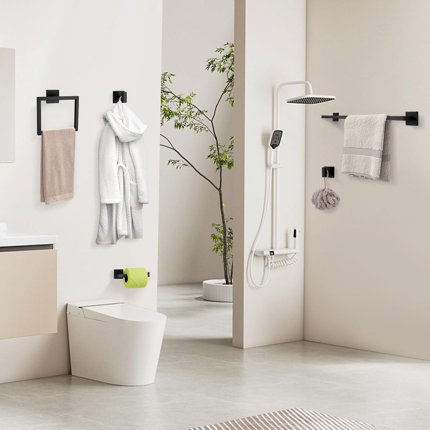 YACVCL Matte Black Towel Bar Set 10-Piece Bathroom Hardware Accessories Set,Black Bathroom Towel Holder Set 23.6 Inch
