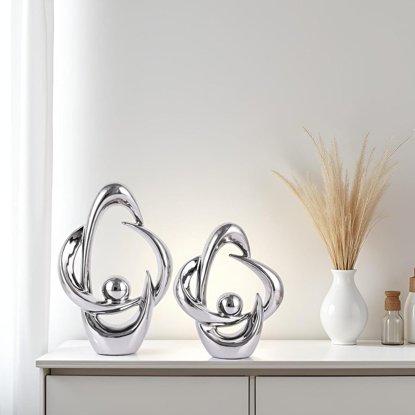 Home Decor Accent Ceramic Statue Abstract Sculptures Centerpieces Mid Century / Sliver / Set of 2