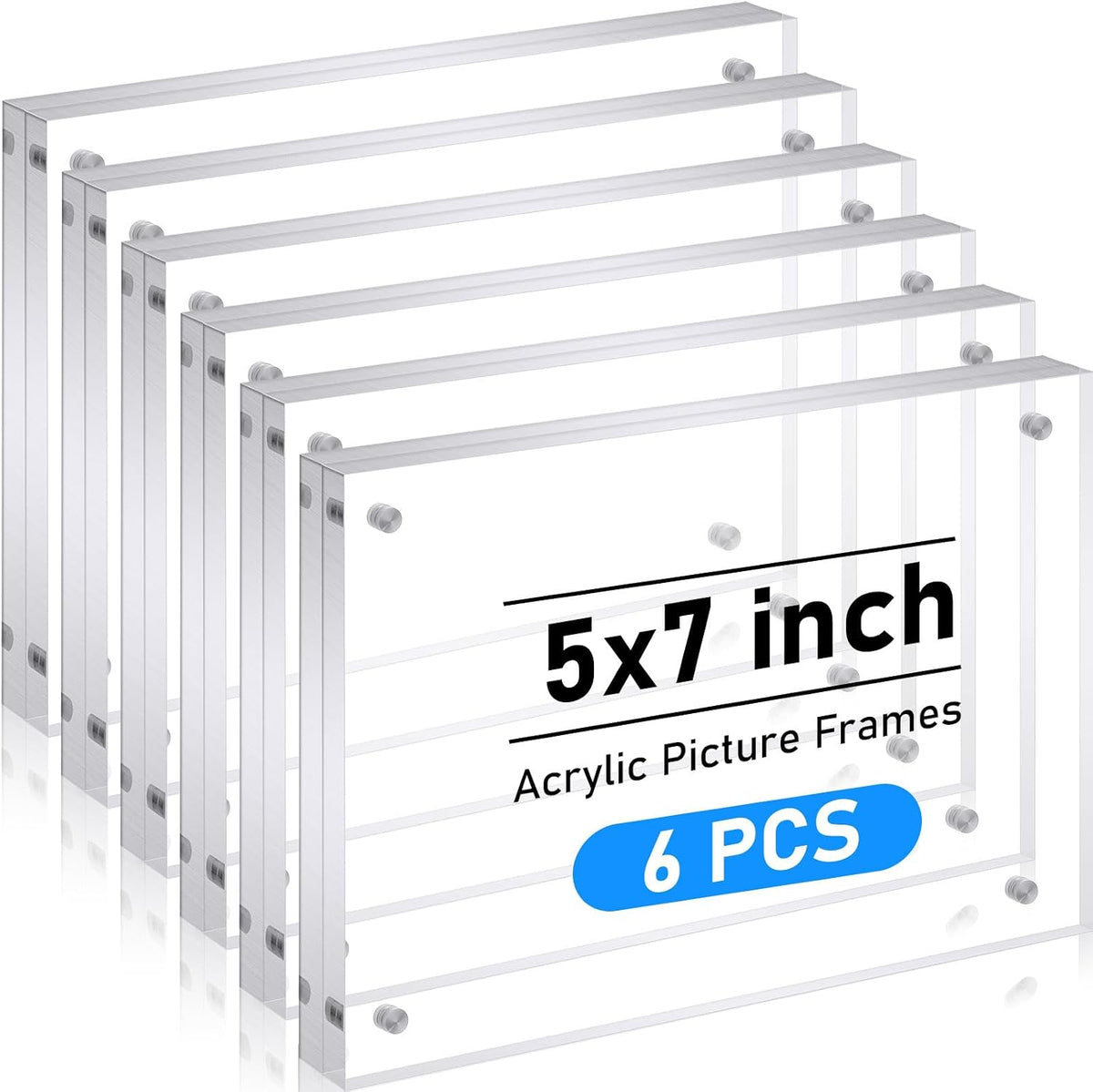 6 Pcs 5 x 7 Inch Acrylic Picture Frames, Clear Acrylic Photo Business Card Frame Desktop Display Double Sided Wallet