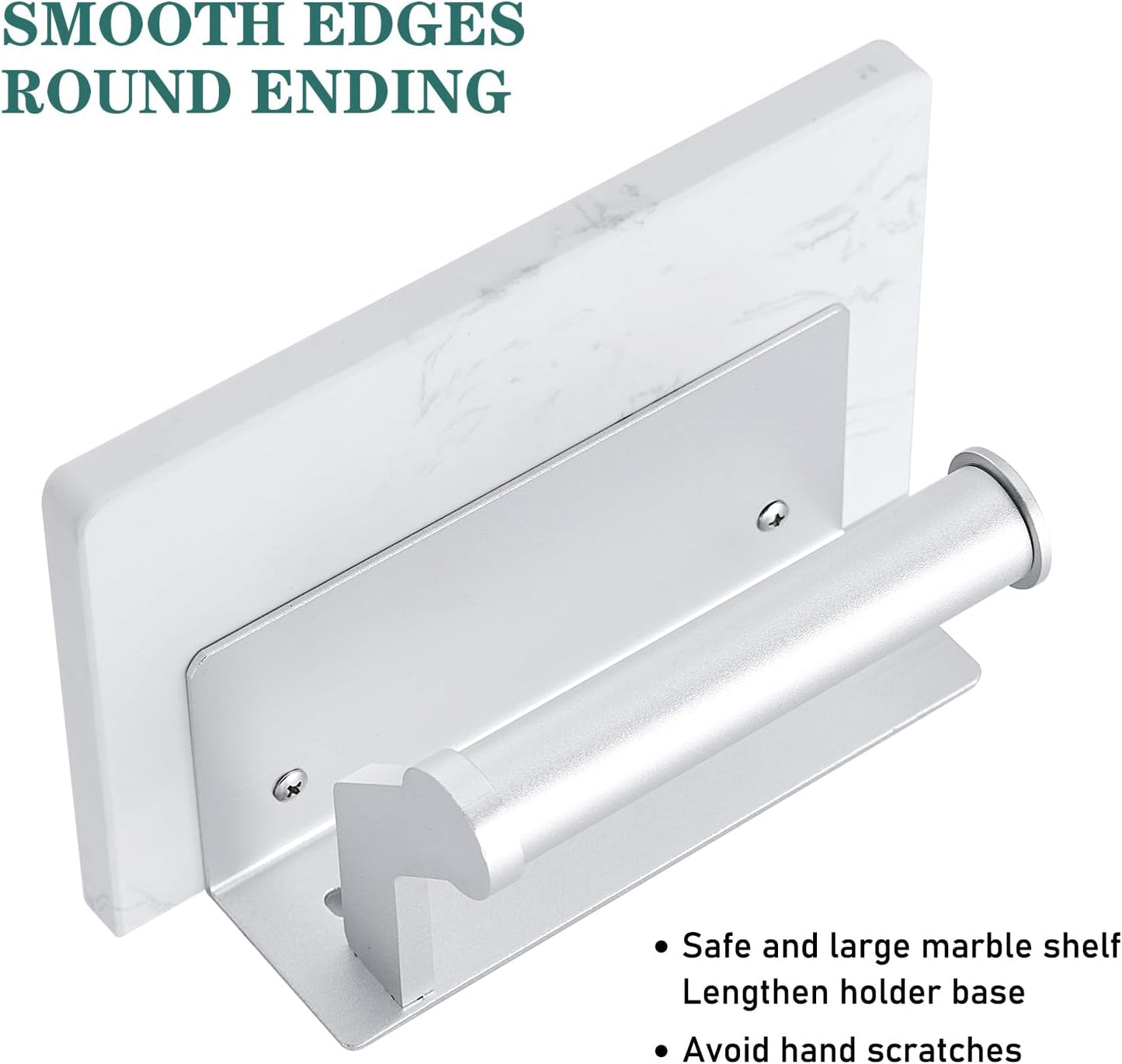 Hoimpro Toilet Paper Holder with Marble Shelf, Wall Mount Brushed Silver | White Natural Marble Phone Shelf Commercial