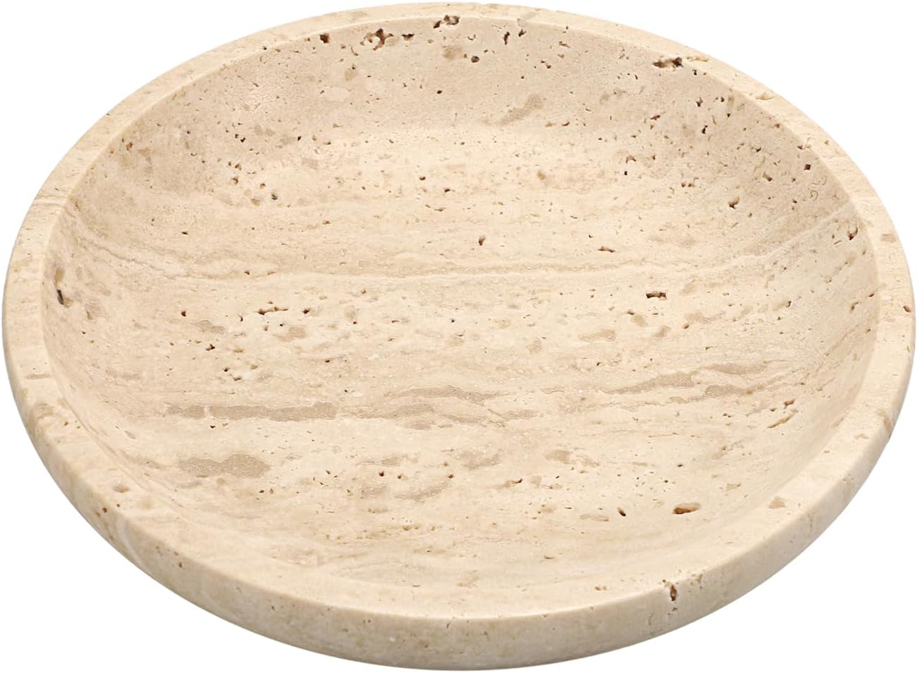 Round Decorative Ring Holder Dish Natural Travertine Stone Trinket Tray / Beige / 5.5