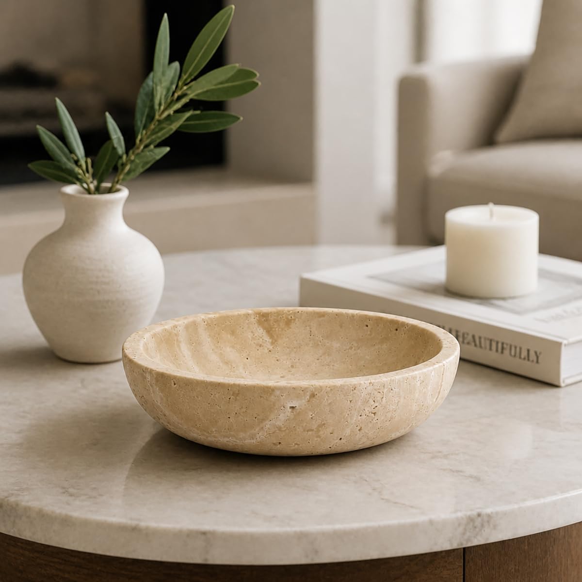 Travertine Decorative Bowl / Natural / 7.8 Inch