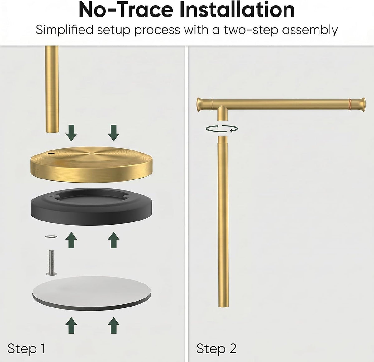 Hoimpro Hand Towel Holder Stand Bathroom Towel Bar Rack Countertop Gold | Brushed Gold, Free Standing Towel Hanger Ring