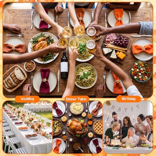 LemonRoad 36 Pcs Cloth Napkins and Napkin Ring Holders, Reusable Fabric for Table Decor Banquet Holiday Dinner Party Supply(Orange, Burgundy, Coffee,Gold,Fall)