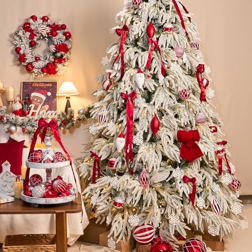 JORNOY 12CT 3.12-Inch Christmas Balls Ornaments for Tree, Red & White