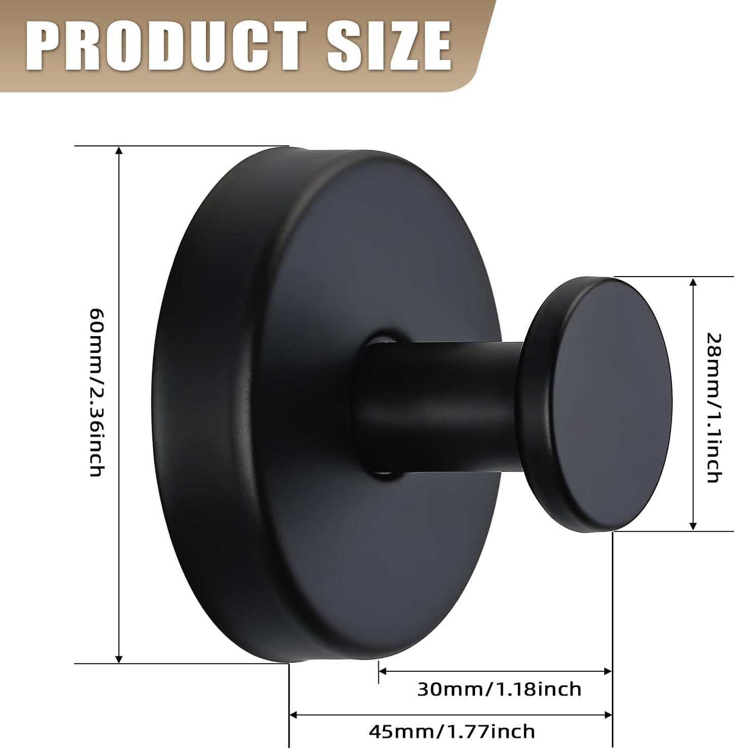 Suction Cup Hooks for Shower No-Drill Bathroom Hooks for Towels / Matte Black / Set of 2
