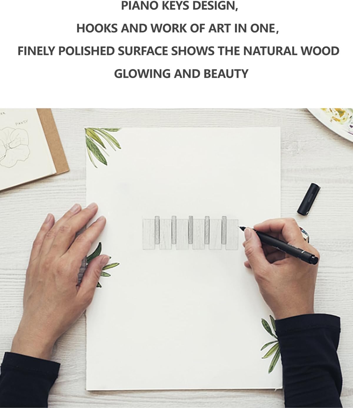 Wood Coat Rack Wall Mount / 5 Hooks