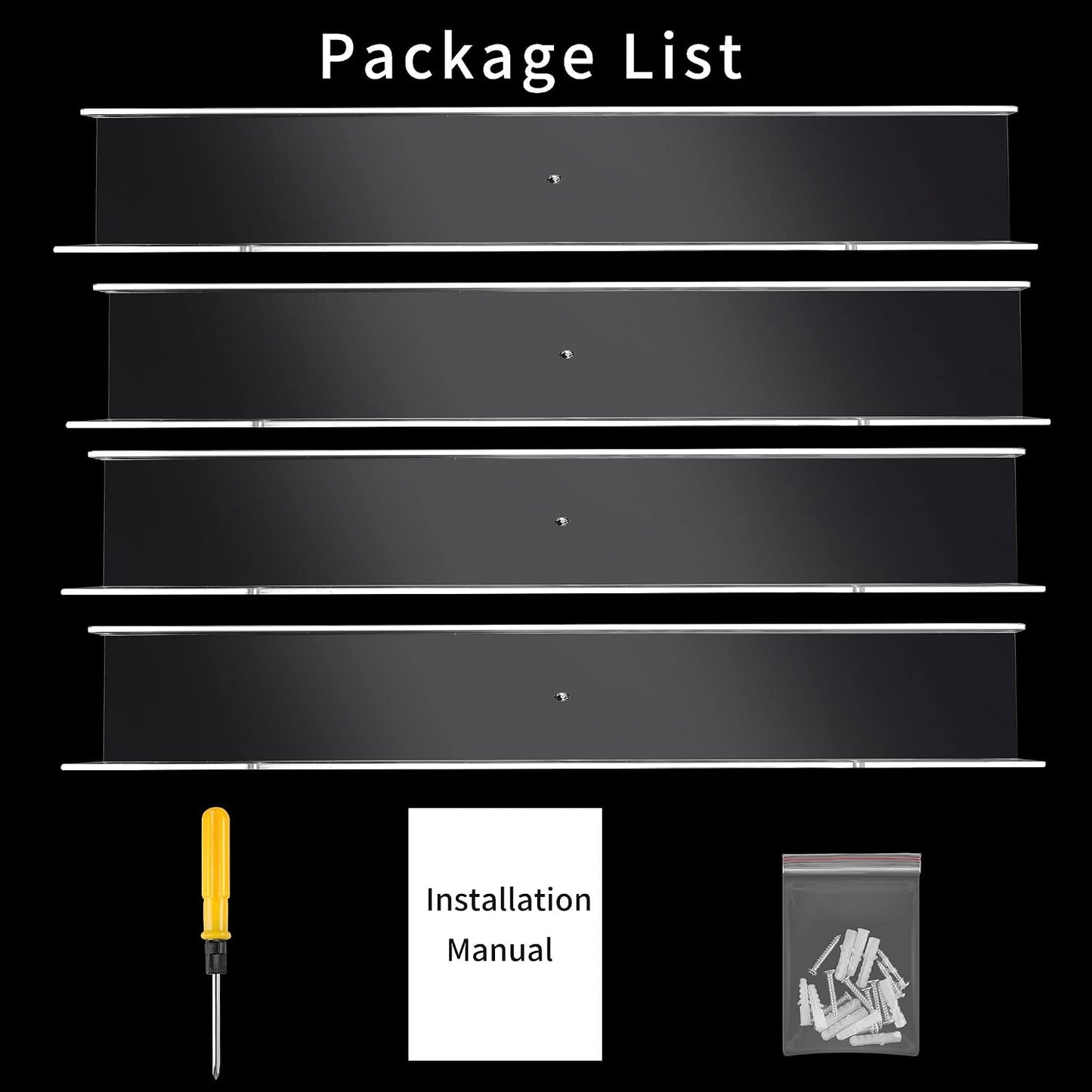 Febwind 4 Pack 24-Inch Long Clear Acrylic Floating Shelves U Shape Wall Shelf for Book Display Makeup Product Spice