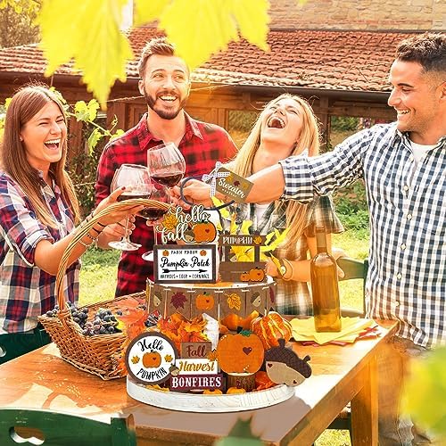 BBTO 15 Set Fall Tiered Tray Decor Rustic Farmhouse 3D Layered Wooden Signs